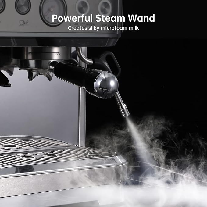 IDEALHOUSE Espresso Machine 3-in-1, Built-in Grinder and Milk Frother, Stainless Steel, 20 Bar Latte and Cappuccino Espresso Coffe Machine w/Automatic Milk Frothe & 95 Oz Water Tank for Office Cafe