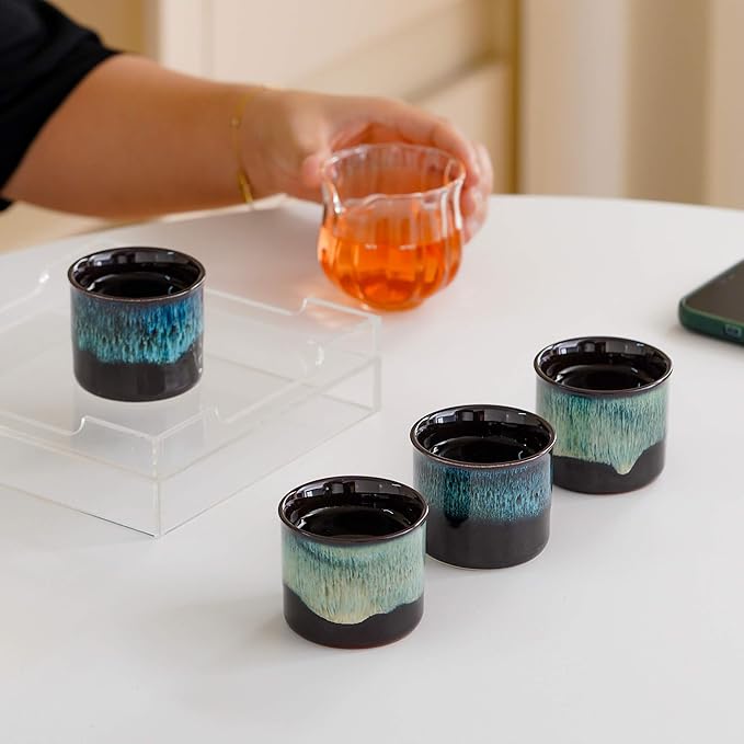Espresso Cups Set of 2, Ceramic Espresso Cups, Expresso Shots Cups, 2.5oz Tea Cups, Demitasse Cups (2, full magic blue)