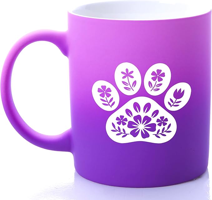 G MUGS Floral Dog Paw Ceramic Coffee Mug - 13oz Ceramic Tea Mug with Flower Decorated Paw Print Design,Gift for Pet Owners Women Men, Cute Dog Lover Before Sunset Mug