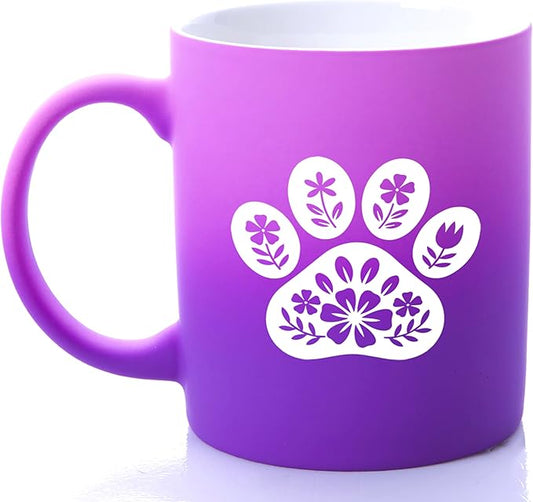 G MUGS Floral Dog Paw Ceramic Coffee Mug - 13oz Ceramic Tea Mug with Flower Decorated Paw Print Design,Gift for Pet Owners Women Men, Cute Dog Lover Before Sunset Mug