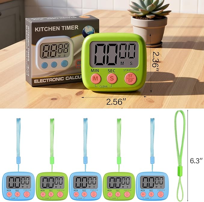 Weewooday 24 Packs Small Digital Kitchen Timer Magnetic Back and Switch Minute Second Count up Countdown Big LCD Display Loud Alarm for Teacher Cooking Baking(Blue, Green)