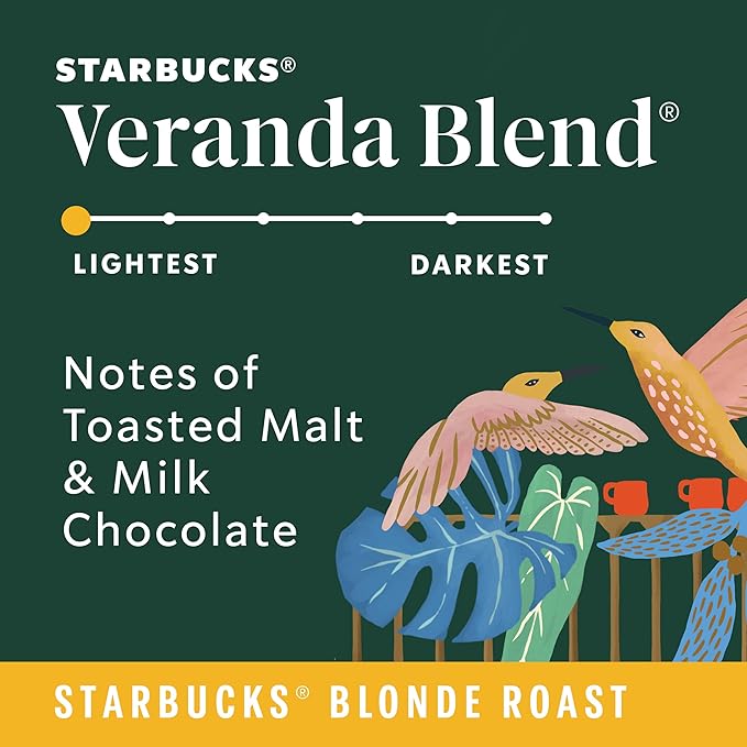 Starbucks Whole Coffee Beans, Starbucks Blonde Roast Hot or Iced Coffee, Veranda Blend, Six 12 oz Bags