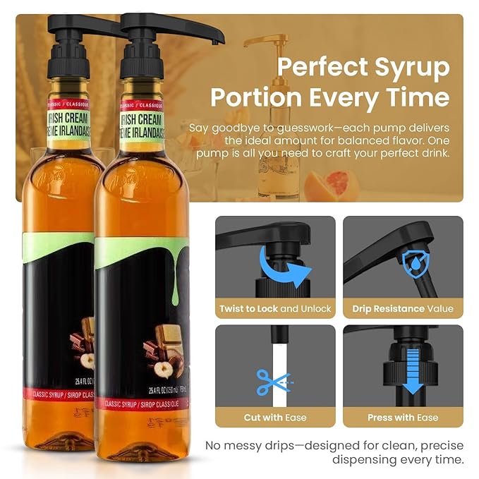 12-Pack Black Plastic Bottle Syrup Pumps – Fits 750ml / 25.4 oz Bottles – Compatible with Torani & More – IMPORTANT: Will Not Fit Glass Bottles – Coffee Syrup Dispenser