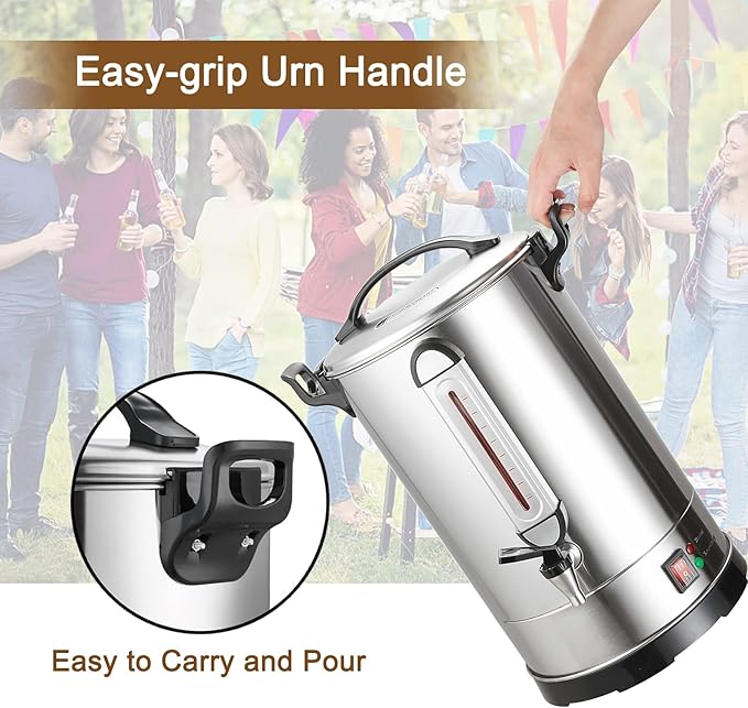 GOLREAN Commercial Coffee Maker 100 Cup Coffee Urn Hot Beverage Dispenser 4 Gallon 16L Large Coffee Urn Dual Layers 304 Stainless Steel 1300W Fast Brew Percolator For Business, Catering, Church