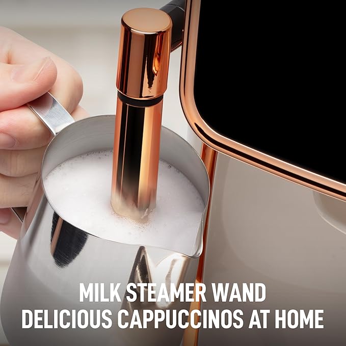 Zulay Kitchen Magia Clasica - Fully Automatic Espresso Machine With Grinder - Touch Screen Coffee Maker With One-Touch Operation - Milk Foam System For Latte, Cappuccino, Macchiato - Cream Copper