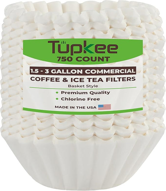 Tupkee Extra Large Coffee Filters - (13 Inch x 5 Inch) Premium, Big, Tall for Bunn 1.5 to 3 Gallon Commercial Coffee & Tea Machines - (750 Count) - Chlorine Free White Commercial Coffee Filters