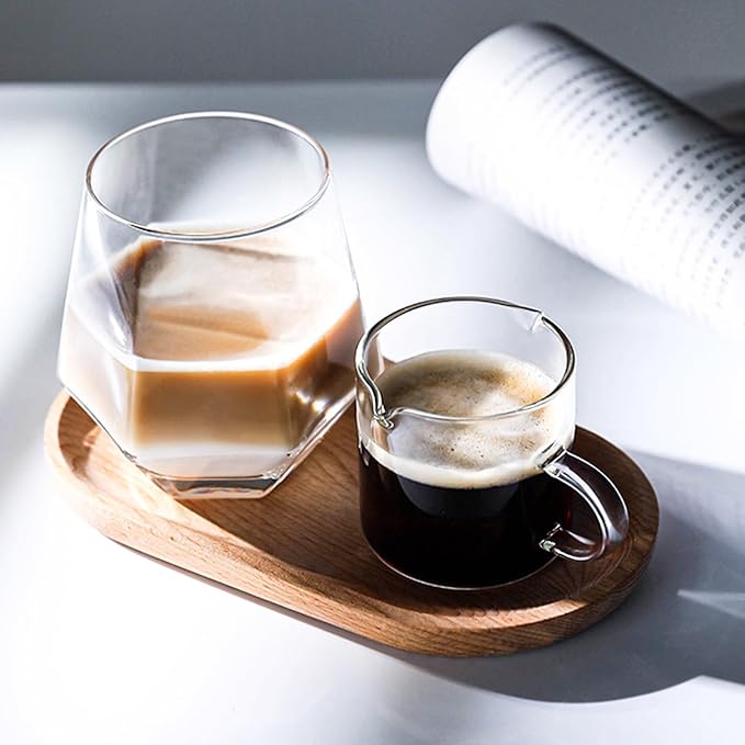 Jiodaueyu Glass Espresso Cups Set of 2, 4 OZ Double Spouts Cups, Espresso Coffee Bar Espresso Accessories