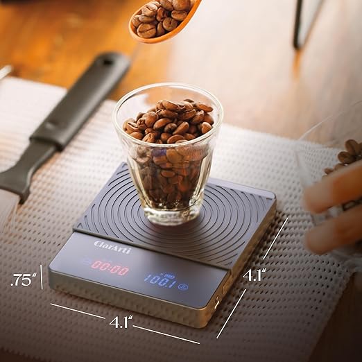 Sensitive Coffee Scale with Timer – 2kg/0.1g High Accuracy Small Espresso Scale for Barista Tools - Waterproof, Pour Over, and Drip Coffee – Precision Espresso Scale with Timer