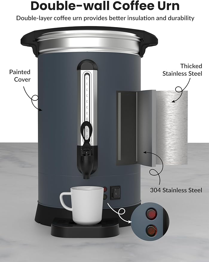 80 Cup Commercial Coffee Urn (12L/3.2Gal), Double-Wall Insulated Stainless Steel Electric Hot Beverage Dispenser with Fast Brew for Catering, Events & Buffets
