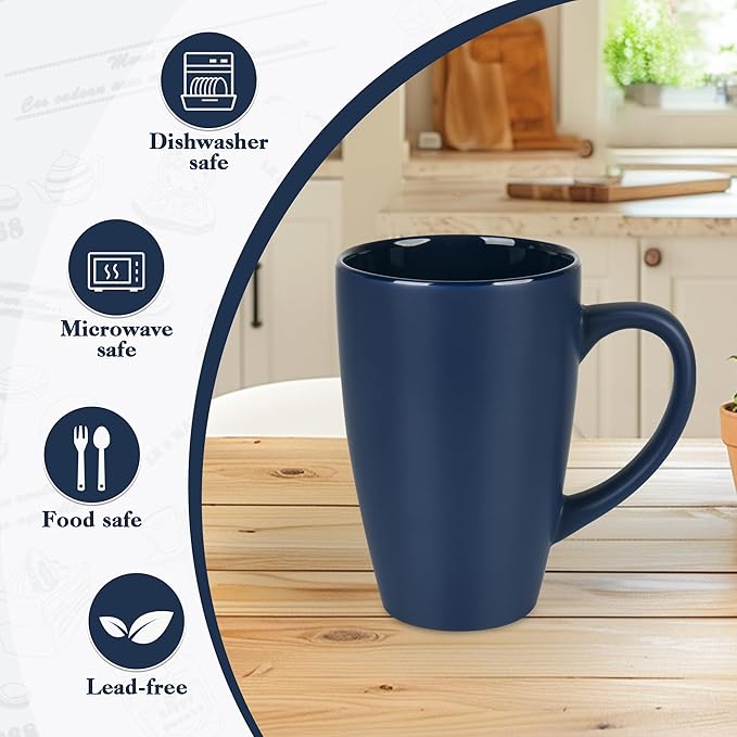 BYCNZB 20oz Extra Large Ceramic Tall Coffee Mugs Set for Coffee Tea Hot Cocoa set of 4 Dishwasher & Microwave Safe (Matte blue)