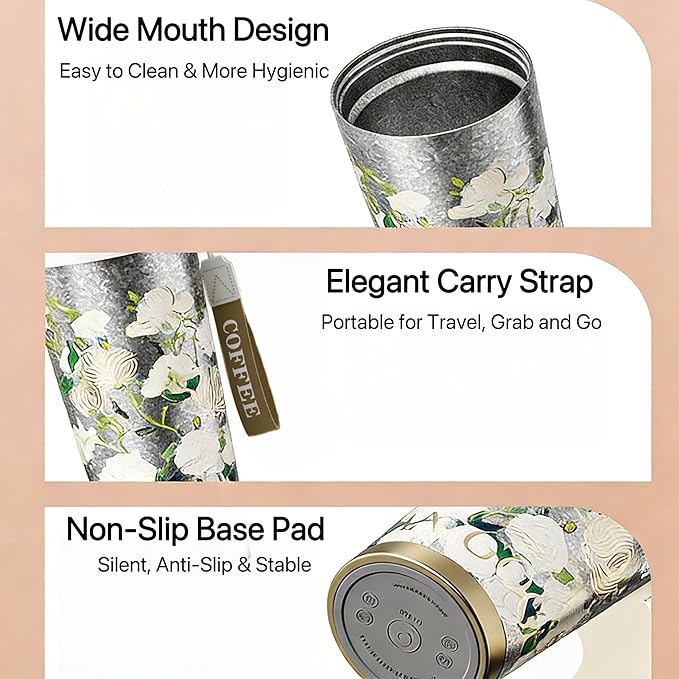 JWANGYUDG-100% Fully Titanium 17.5 oz Mug, 12-hour Thermal Insulation Coffee Mug, Artistic Travel Coffee Mug, Reusable Coffee Cup (Irises)
