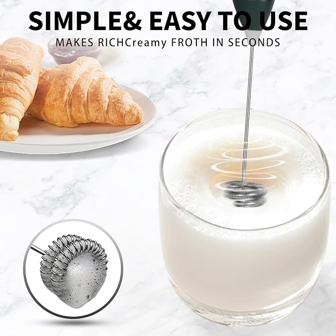 3-Speed Rechargeable Milk Frother for Coffee, Baking & Eggs - USB Fast Charging, Portable Frother Wand for Perfect Foam Every Time! (Light green, 3-Speed & USB Rechargeable)