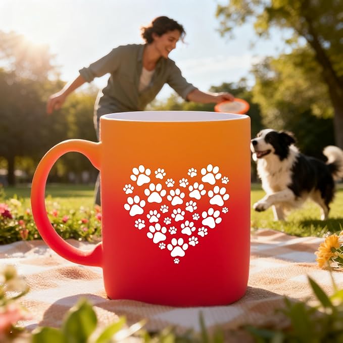 G MUGS Dog Paw Ceramic Coffee Mug, Pet Paw Print Heart Design Mug, Tea Mug, Cute Animal Lover Gift for Women Men,13oz Black Mug