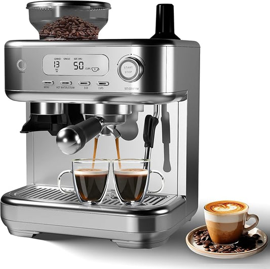 15-Bar Espresso Coffee Maker with PID Temperature Control, LCD Display, Stainless Steel Milk Frother for Lattes & Cappuccinos – Great Choice for Home Baristas, Moms & Dads