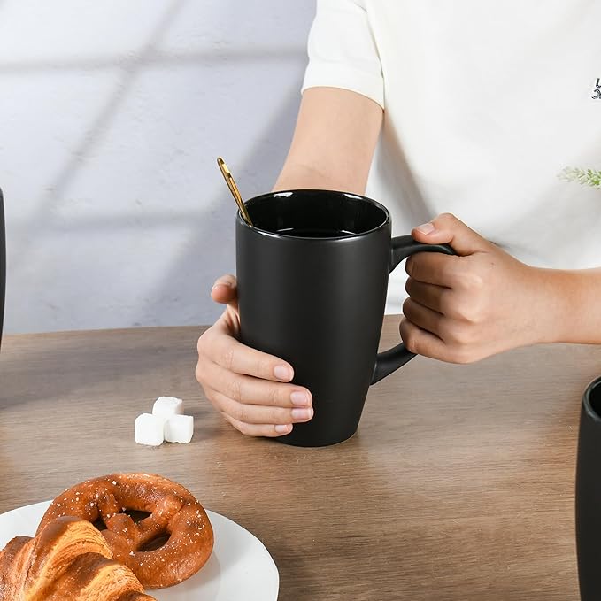BYCNZB 20oz Extra Large Ceramic Tall Coffee Mugs Set for Coffee Tea Hot Cocoa set of 4 Dishwasher & Microwave Safe (Matte black)