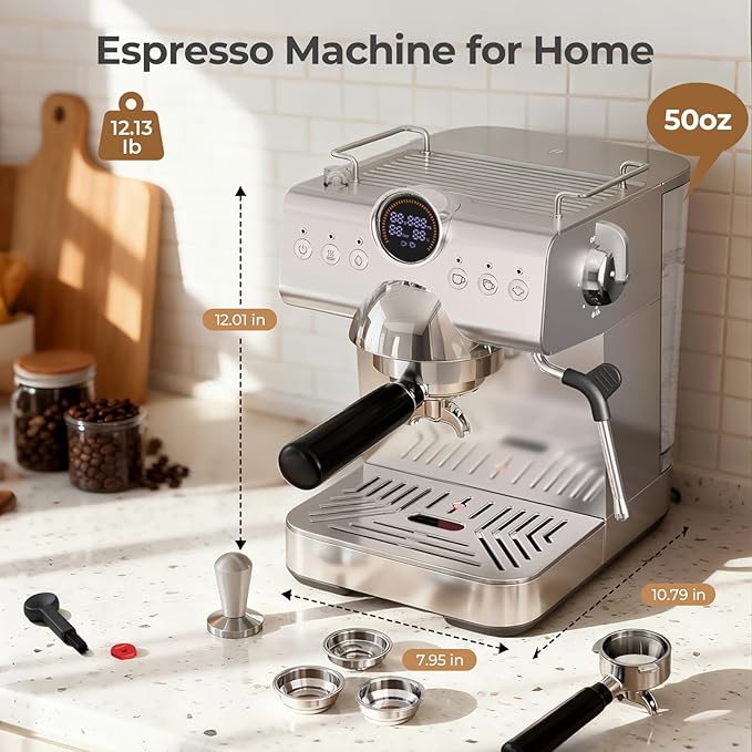 Havato 20 Bar Espresso Machine,Hot & Cold Brew Espresso Coffee Maker with Milk Frother,50oz Water Tank,LCD Display,Single & Double,Cappuccino & Latte Machine for Home