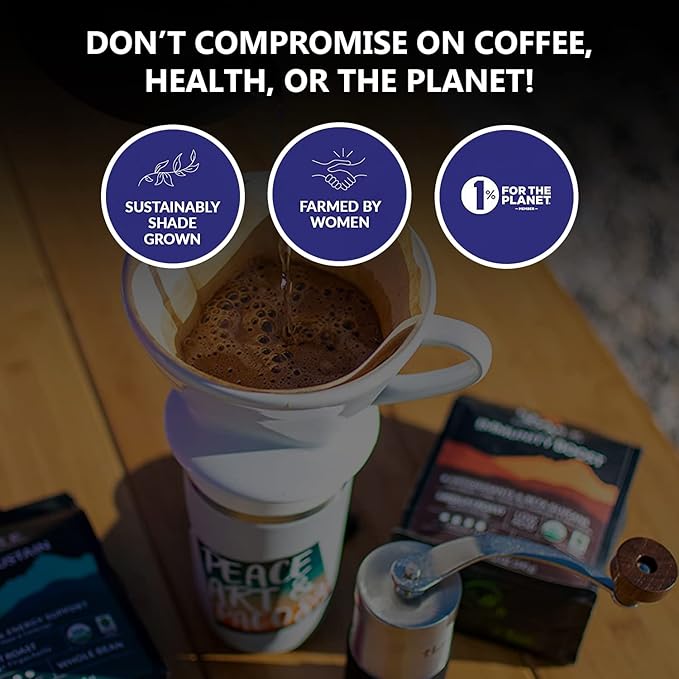 Peak State Coffee with Benefits - Mushroom Coffee Organic Beans - STRESS LESS Dark Roast Adaptogen with Reishi & Chaga - Mold Free, Mycotoxin Free,Vegan, Paleo, Dairy Free, Gluten-Free, Non-GMO (12 oz Bag, Whole Bean - $1.13/cup)