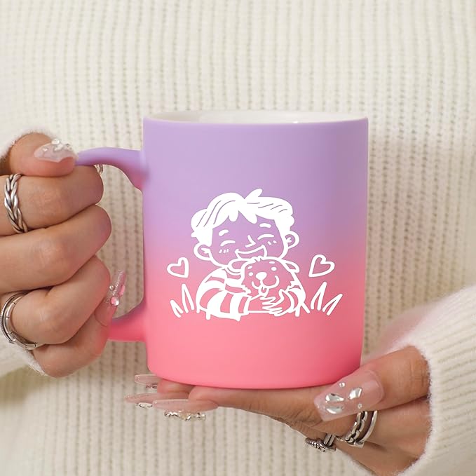 G MUGS Dog Lover Ceramic Coffee Mug - 13oz Ceramic Tea Mug with Kid & Puppy Hug Design, Gift for Men Boys Dog Enthusiasts Sunset Glow Mug