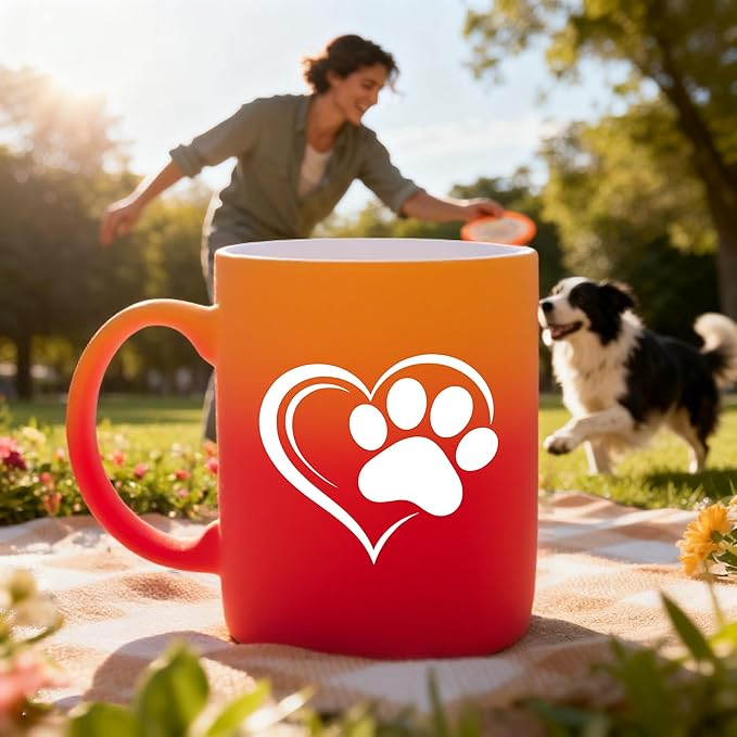 G MUGS Dog Paw Print Coffee Mug - Gift for Pet Owners Women Men, 13oz Ceramic Tea Mug with Heart & Dog Paw Design, Cute Mug for Dog Lovers Before Sunset Mug