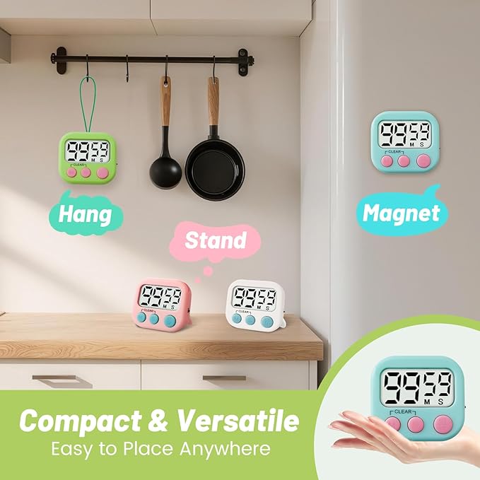 Glochin 12 Pcs Digital Timer for Kids, Magnetic Countdown Kitchen Timer, Upgrade Loud Alarm Timers for Cooking, Kitchen, Exercise, Work, Study, Classroom, Outdoor Activities, Battery not Including