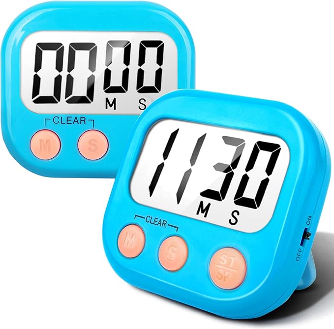 2 Pack Kitchen Timers Loud Ring Digital Timers for Cooking Magnetic Blue