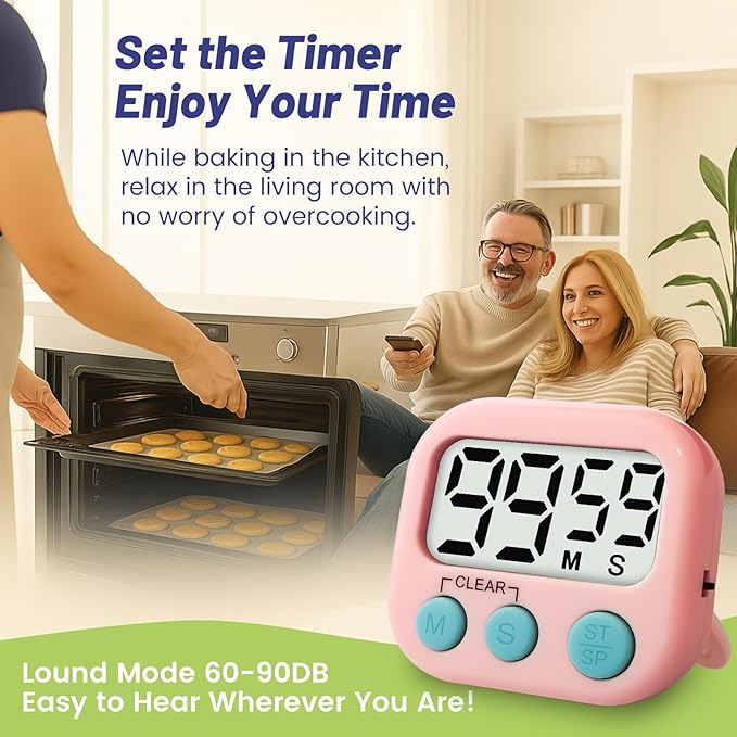Glochin 2 Pcs Digital Timer for Kids, Magnetic Countdown Kitchen Timer, Upgrade Loud Alarm Timers for Cooking, Kitchen, Exercise, Work, Study, Classroom, Outdoor Activities, Battery not Including
