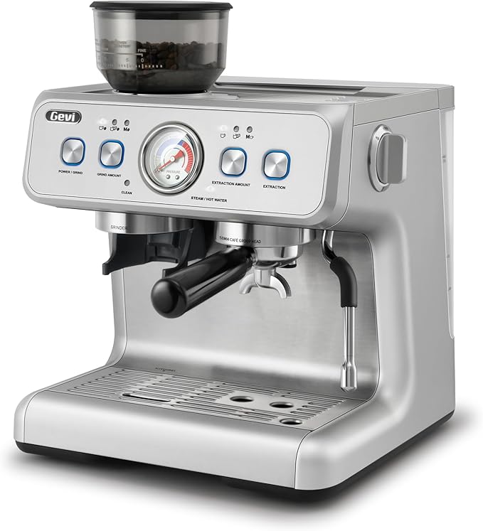 Gevi Dual Boiler Espresso Machine with Built-in Grinder & Barista Steam Wand | 58mm Commercial Portafilter, 31 Grind Settings, Stainless Steel | For Home Barista Use