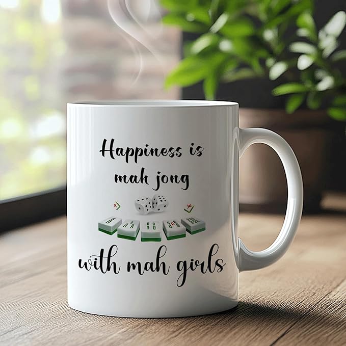 Mahjong Gifts Mug, Mah Jong Gifts for Women Coffee Cup Ceramic, Gift for Mah Jong Players Lovers, Happiness is Mahjong Ceramic Coffee Tea Mug 11 oz
