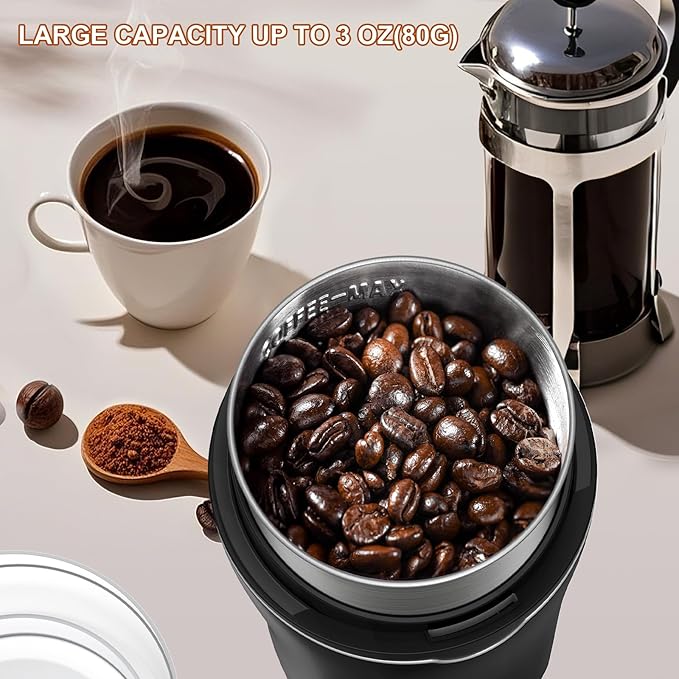 Spice Grinder Electric, Electric Coffee Bean Grinder for Kitchen, Stainless Steel Removable Chamber, Up to 12 Cups, Easy for Coffee Beans,Spices,Herb,flaxseed and Nuts, Silver