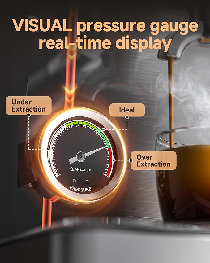 AMZCHEF Espresso Machine, 58mm Professional Home Espresso Maker with Pressure Gauge, 190–204°F Brewing, 10 mm Adjustable Steam Wand for Latte Cappuccino