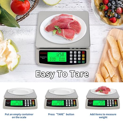 KNSWE Commercial Food Scale 40KG Large Digital Kitchen Scale Baking Cooking Bread Meat Weight Price Computing Scale Stainless Steel Parts and Coins Counting Scale for Deli Stores Tare Function