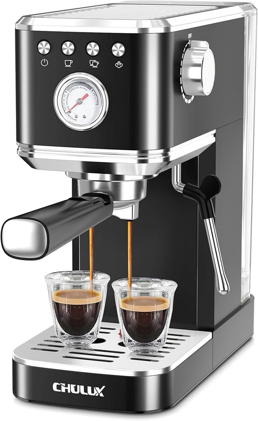 CHULUX Slim 2026 Upgrade Espresso Machine with Milk Frother Steam Wand, 20 Bar Professional Italian Pump Espresso Coffee Machine for Home Cappuccino & Latte Maker, Stainless Steel, Black