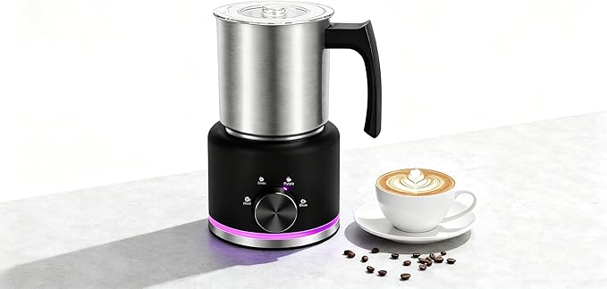 ByNaRIX Milk Frother, 16.9 OZ Milk Frother and Steamer, 4 in 1 Electric Milk Frother Dishwasher Safe, Durable Silent Working Frother for Coffee, Hot and Cold Foam Maker, Black
