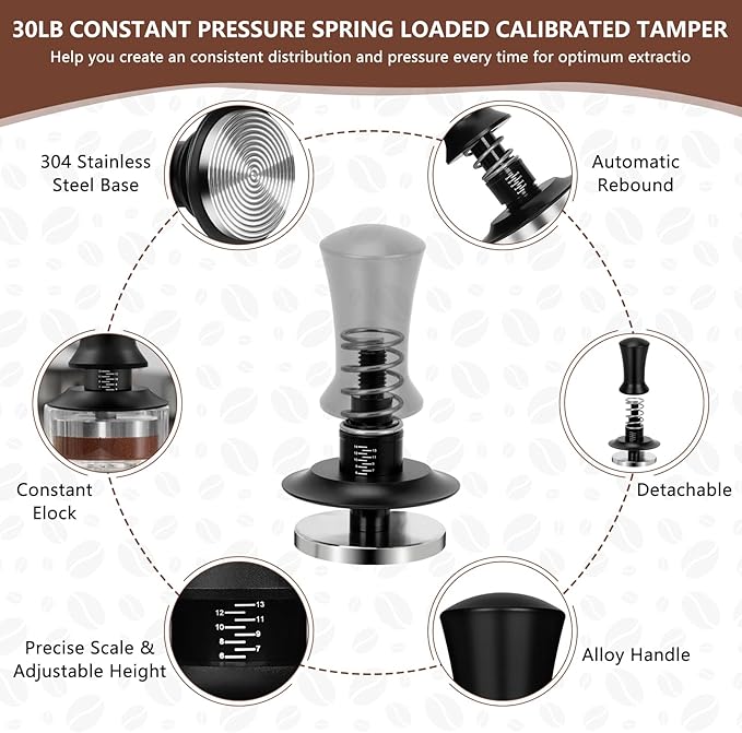 Y-Step 51mm Espresso Tamper Set with 30lb Calibrated Spring Loaded, Espresso Accessories Kit with Coffee Tamper Tool, Coffee Stirrer, Tamper Mat, Spray Bottle, Barista Hand Tamper for Espresso Machine