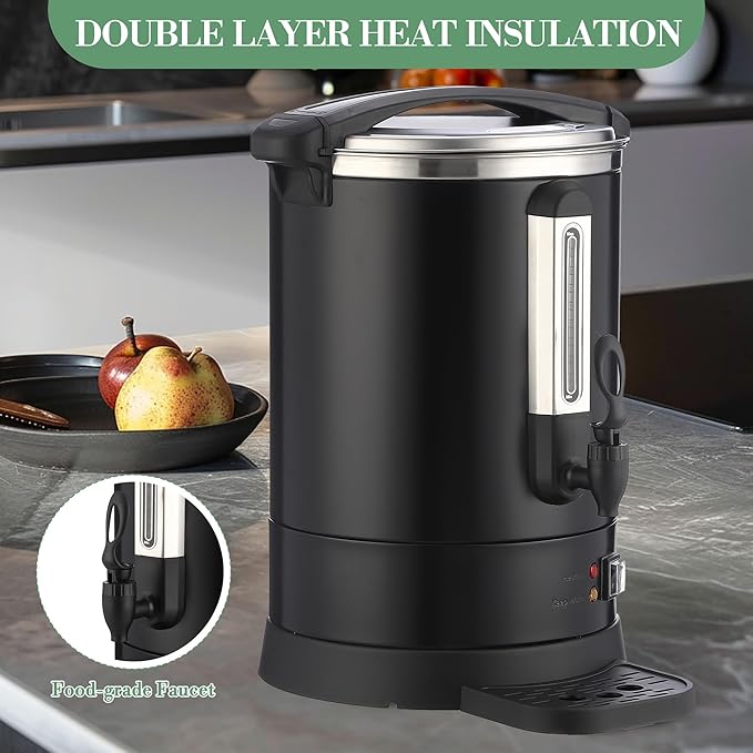 100 Cup Commercial Coffee Urn (14L/3.8 Gal), Double-Wall Stainless Steel Electric Hot Beverage Dispenser with Fast Brew & Keep Warm Function for Buffet, Catering & Party