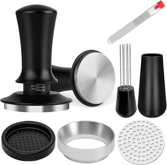 58mm Espresso Accessories Kit, Spring Loaded Calibrated Tamper, WDT Tool, Puck Screen and Dosing Funnel Set Fits Delonghi 58 mm Espresso Coffee Machines and Portafilter, Professional Barista Tools