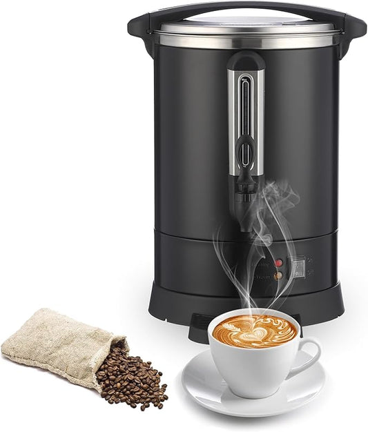 TROPOW 12 L/80 Cups Coffee Urn-3.2 gal Double Wall Commerical Coffee Maker for Buffet Catering Wedding Gathering,Large Capacity Hot Coffee Dispenser,Stainless Steel Hot Water Urn-Black