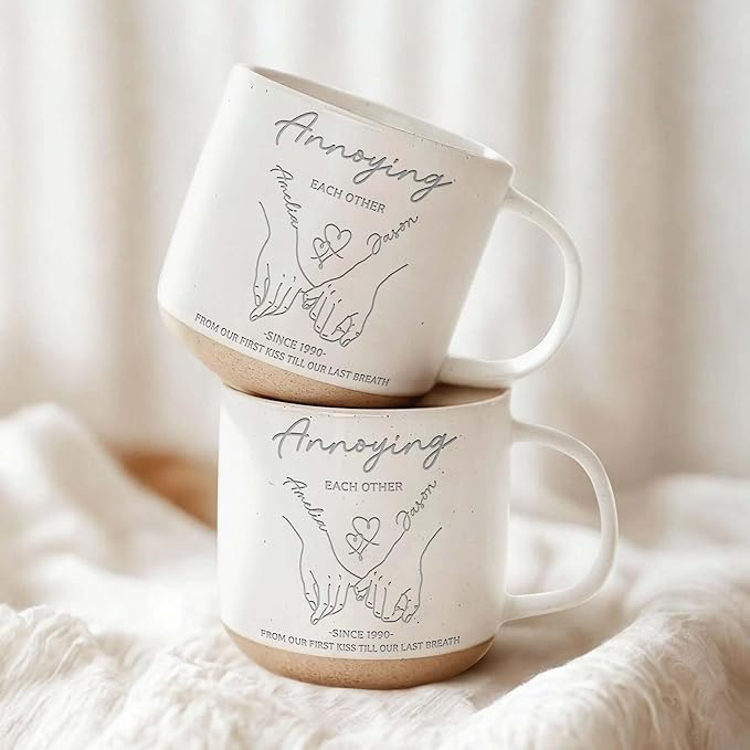 Personalized Annoying Each Other Pottery Mug 12oz, Funny Couple Line Art Coffee Mug, Custom Names Since Year, Wedding & Anniversary for Husband Wife Couple