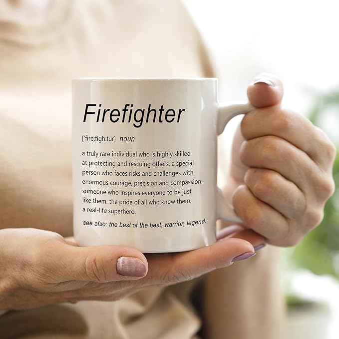 QASHWEY Firefighter Mug, Firefighters Gifts Coffee Mugs, FirefighterAppreciation Gifts, Retirement Thank You Tea Cup Gift for Women Men, Firefighter DefinitionCoffee Cups Ceramic 11oz