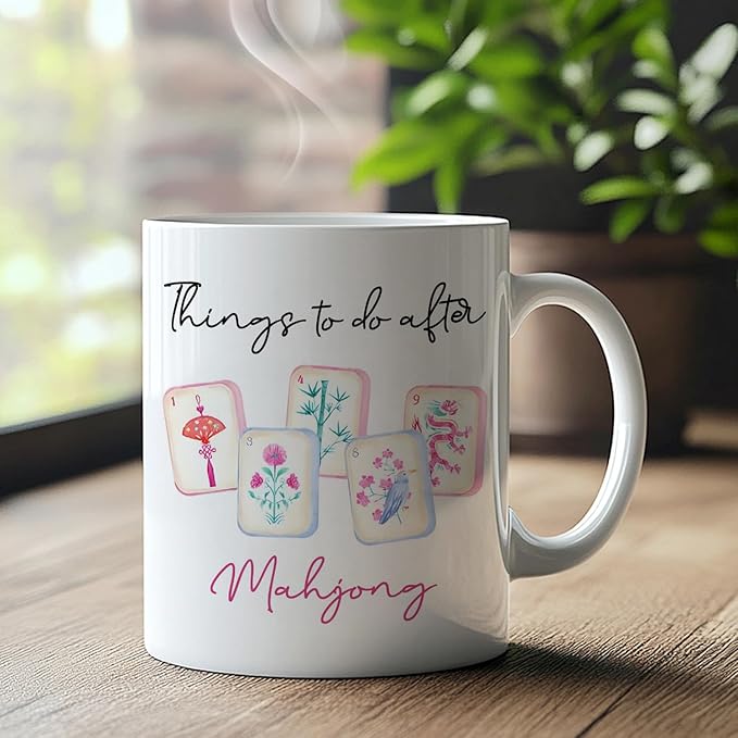 Chinoiserie Mahjong mug Gifts for Women，mah jong Gifts for Mah Jong Players Lovers Coffee Cup,Mahjong Accessories Ceramic Coffee Tea Mug 11 oz