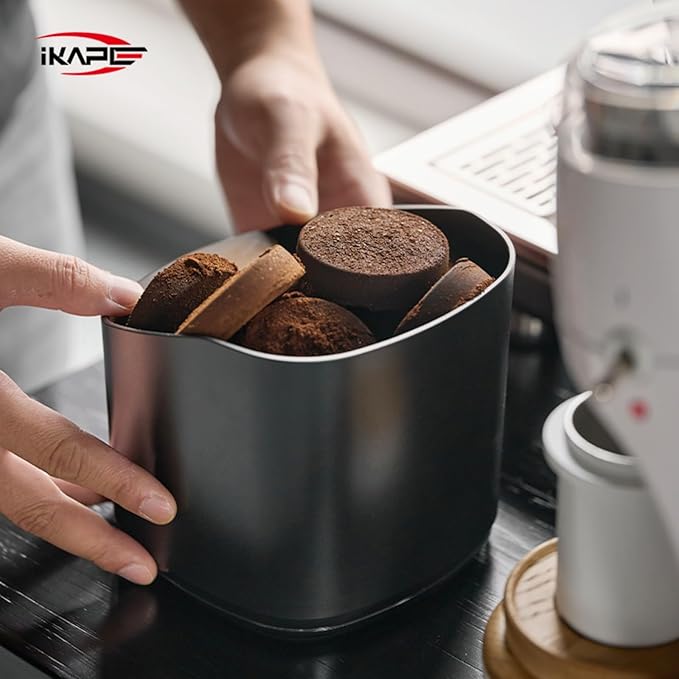 IKAPE Espresso Kit 3 IN 1, Espresso Knock Box, Cleaning Towel & Brush for Barista-Grade Maintenance - Black Espresso Machine Coffee Puck Disposal Box