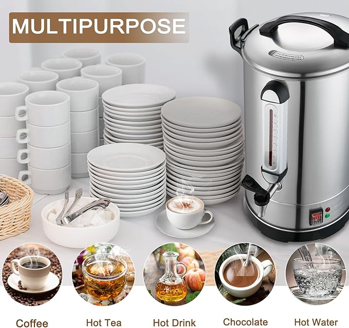 GOLREAN Commercial Coffee Maker 100 Cup Coffee Urn Hot Beverage Dispenser 4 Gallon 16L Large Coffee Urn Dual Layers 304 Stainless Steel 1300W Fast Brew Percolator For Business, Catering, Church