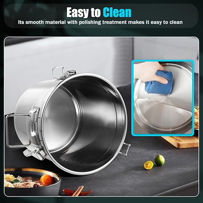 12L/2.64gal Stainless Steel Airtight Canister, Food Storage Canisters with Airtight Lid&Locking Clamp, Rice Container Cereal Grain Canisters, Storager Bucket for Flour, Coffee Bean, Sugar, Cookie