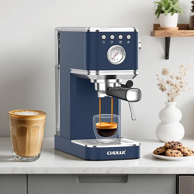 CHULUX Slim 2026 Upgrade Espresso Machine with Milk Frother Steam Wand, 20 Bar Professional Italian Pump Espresso Coffee Machine for Home Cappuccino & Latte Maker, Stainless Steel, Navy