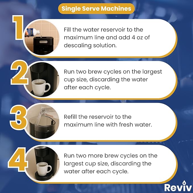 REVIV Coffee Maker Descaling Solution (4 Uses) 16.9 fl oz – Universal Coffee Descaler for Keurig, Nespresso, Breville & Delonghi Machines – Descaler for Multi-Cup & Single Serve Brewers