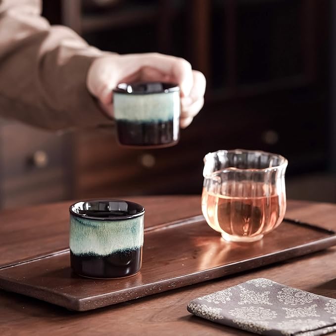 Espresso Cups Set of 6, Demitasse Cups 2.5 Ounces Coffee Mugs, Ceramic Teacups Japanese Tea Cups, Chinese Tea Cups (magic exterior)