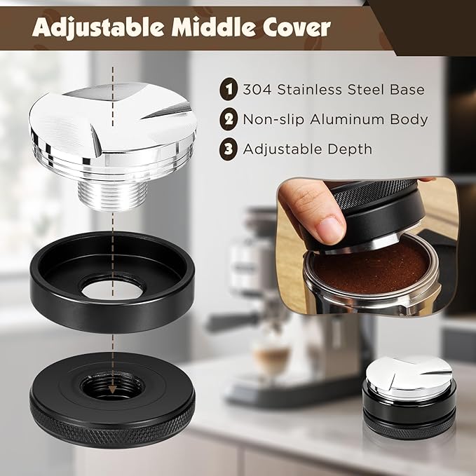 8 PCS Espresso Accessories Kit,51mm Espresso Tamper Tools,WDT Tool Espresso,Espresso Tamping Station, Distributor, Stirrer, Dosing Funnel,Puck Screen, Brush and Latte Art Pen
