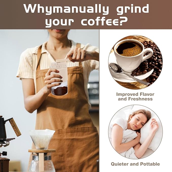 Manual Coffee Grinder - 95 Ceramic Burr, Adjustable Coarse to Fine, 30g Beans & 80ml Powder, Detachable Handle for Espresso, French Press, Camping (Pink)