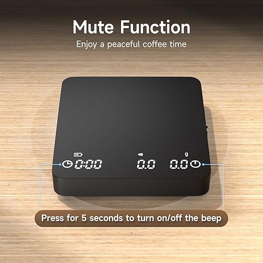 Qzzhizao Digital Coffee Scale, 2kg/0.1g High Precision Mini Espresso Coffee Scale with Timer, Rechargeable, for Espresso and Pour-Over Coffee