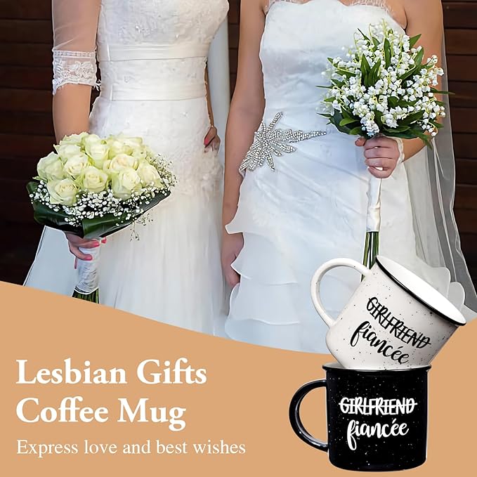 Physkoa Lesbian Wedding Gift – Funny Lesbian Gift for Her, 11oz Ceramic Coffee Cups for Lesbian Couple, Engagement or Anniversary